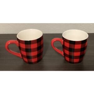 Robert Stanley Buffalo Plaid Red Black Coffee Mugs 12 Oz Set of 2